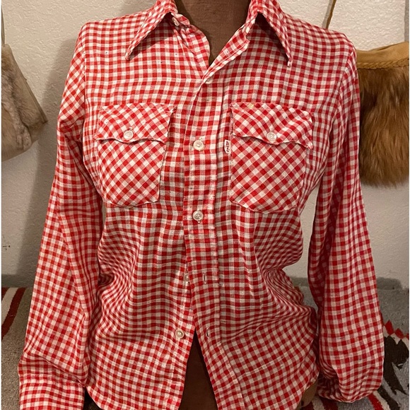 Vintage 1960’s/1970’s Levi’s Red & White Plaid Shirt. size M - Picture 1 of 6